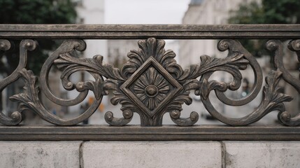 Detailed wrought iron balustrade showcasing intricate floral embellishments