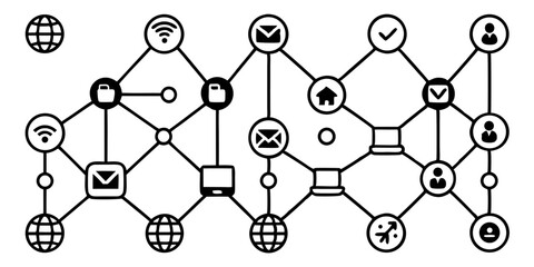 Small Network Web Icon Set in Line Style with Transparent Background

