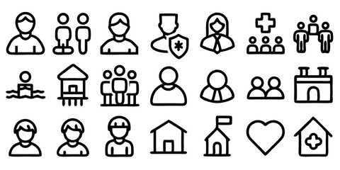 Small User Account Web Icon Set in Line Style with Transparent Background

