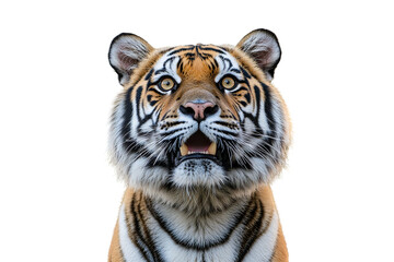 Fototapeta premium Closeup portrait of a majestic tiger isolated on transparent PNG
