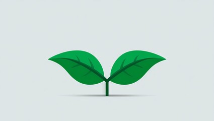 Simple illustration of two green leaves growing from a stem on a clean background, leaf, leaves, green, sprout, plant, nature, spring, growth, eco, ecology, environment, natural, fresh, organic, flora