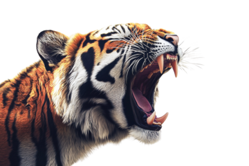 Majestic tiger roaring profile view isolated on transparent PNG