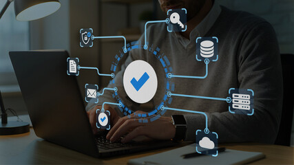 Secure data protection and network security systems. VPN connections and zero trust security. Man...