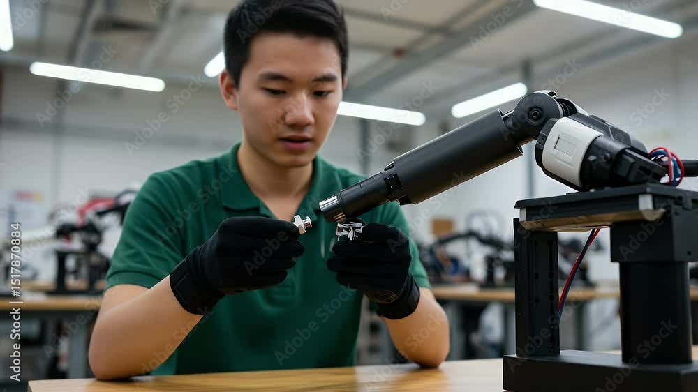 Poster engineer working with robotic arm