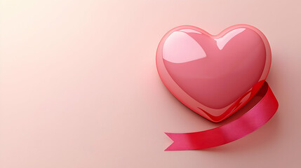 Pink Heart With Ribbon On Pastel Background