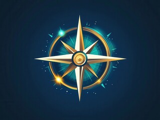 A detailed compass with glowing accents and golden points set against a deep starry background.