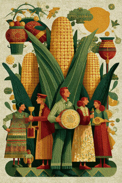 Community harvest scene with drums and corn &ndash; Juneteenth folk design