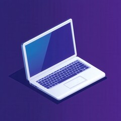 Isometric illustration of a modern laptop with a purple background.