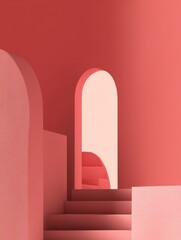 Fototapeta premium Modern Staircase in Soft Coral Hue