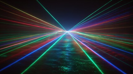 Abstract Colorful Laser Beam Light Show Display with Geometric Patterns and Reflections for Entertainment and Technology Backgrounds