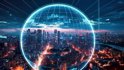 Global Network Cityscape: A Futuristic Vision of Urban Connectivity - Powered by Adobe