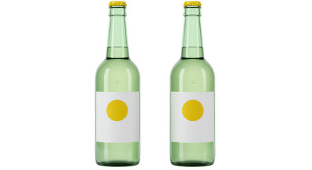 Isolated Two Green Glass Bottles with Labels