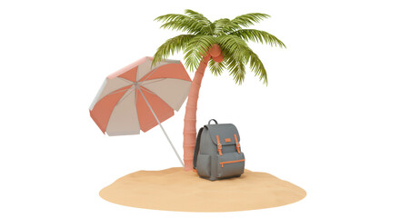 Isolated Tropical Island with Palm Tree and Backpack