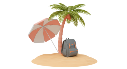 Isolated Tropical Island with Palm Tree and Backpack