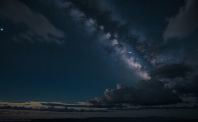Fototapeta premium Galaxy Stars Over Alpine Lake and Mountains – Night Sky Photography