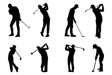Naklejka premium Golfer silhouette. Golf player plying golf vector silhouette art