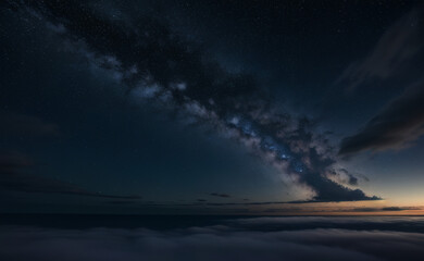 Fototapeta premium Galaxy Stars Over Alpine Lake and Mountains – Night Sky Photography