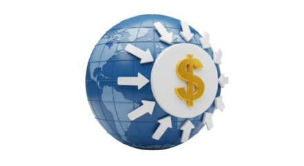 Isolated Dollar Sign with Arrows Around Globe