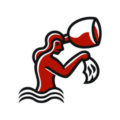 Aquarius zodiac woman pouring water in red tribal style