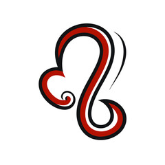 Obraz premium Leo zodiac symbol in red and black curved stylized design