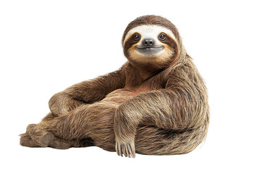 Happy sloth sitting relaxed isolated on transparent PNG