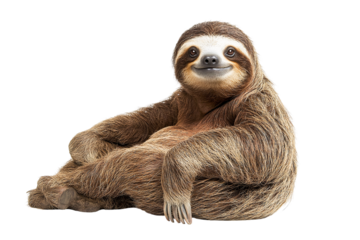 Happy sloth sitting relaxed isolated on transparent PNG