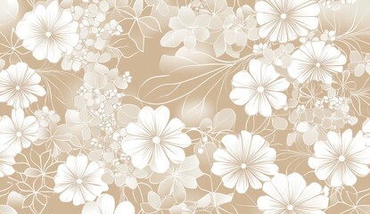 White and Beige Floral Pattern Seamless Background