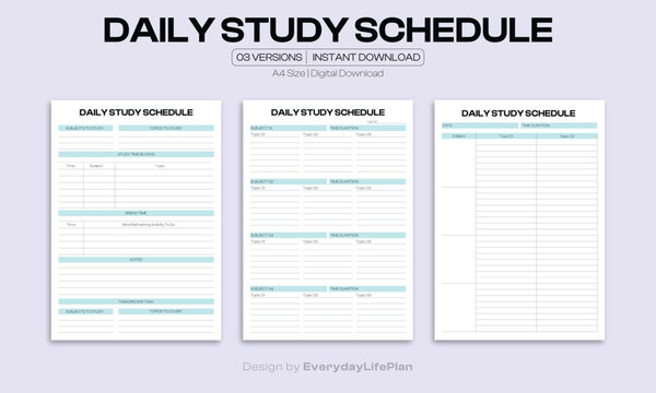 Daily Study Schedule Printable – Hourly Study Planner for Students and Exam Preparation