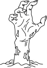 Zombie Hand Rising – Creepy Graveyard Line Art Vector Illustration