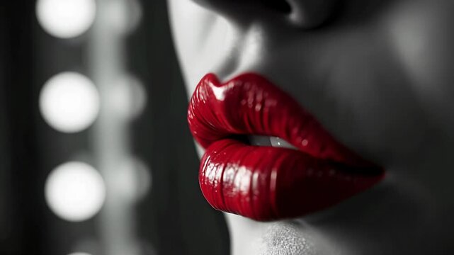 Close up of gorgeous red lips against minimalist landscape highlighting beauty and boldness