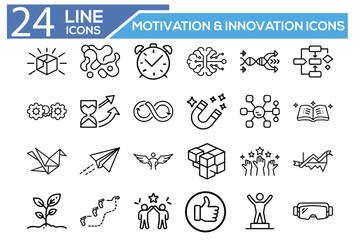 Motivation & Innovation Outline Icon Set – Minimal Line Icons for Ideas, Growth, and Creativity