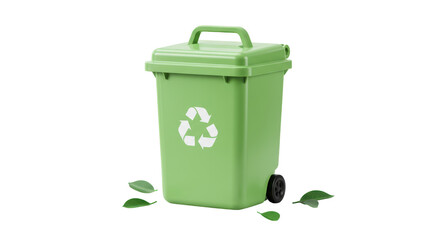 Isolated Green Recycle Bin with Leaves