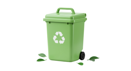 Isolated Green Recycle Bin with Leaves