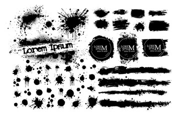 Black brush stroke set isolated on background. Paint brush stroke for ink paint, grunge design element, dirt banner, watercolor design, dirty texture. Trendy brush stroke. hand drawn. Not AI, Vector.