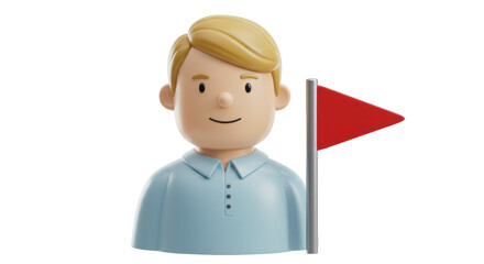 Isolated Cartoon Man Holding Red Flag
