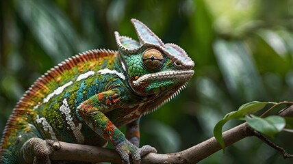 Obraz premium Colorful Chameleon on Jungle Branch