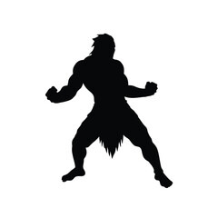 Powerful caveman silhouette strong warrior pose