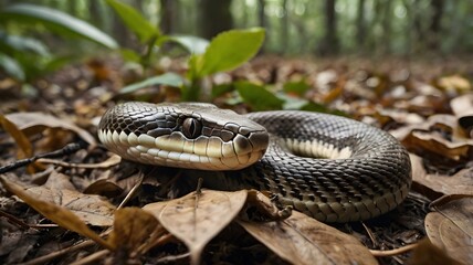 Fototapeta premium Peaceful Snake Curled Up in a Natural Setting