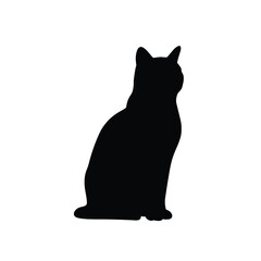 Black cat silhouette sitting profile view