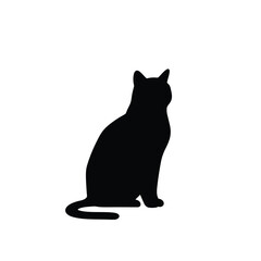 Elegant black cat silhouette sitting profile