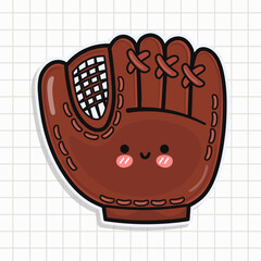 A charming cartoon Baseball Glove with a friendly face on a grid background.