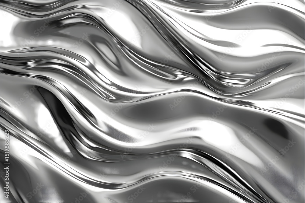 Poster abstract silver metallic texture background with smooth waves and shiny chrome surface