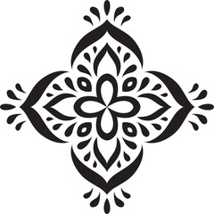Artistic hand drawn ethnic vector print. Symmetric Moroccan decorative element for printing on T-Shirt, mug or other souvenir. Boho style decoration. Black silhouette pattern on white background.