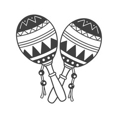 Pair of detailed hand drawn monochrome maracas with ethnic patterns. National symbol of Mexico. Illustration, sketch.