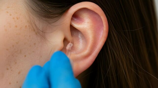 Ear treatment application closeup