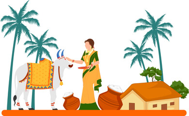 Happy Pongal Holiday Harvest Festival of Tamil Nadu South India greeting background