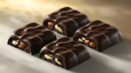 Naklejka premium Four Dark Chocolate Squares With Almonds
