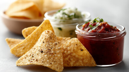 Crispy tortilla chips dance beside zesty salsa and creamy guacamole, perfect for Dia de los Muertos or Tex-Mex feasting