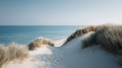 Sandy whispers dance over sun-kissed dunes leading to a tranquil azure sea, echoing serenity of National Sand Dune Day