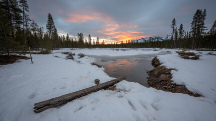 Whispering auroras and twilight hues dance over snow-kissed Scandinavian wilderness, celebrating Sami Joike Festival and Narnia Day